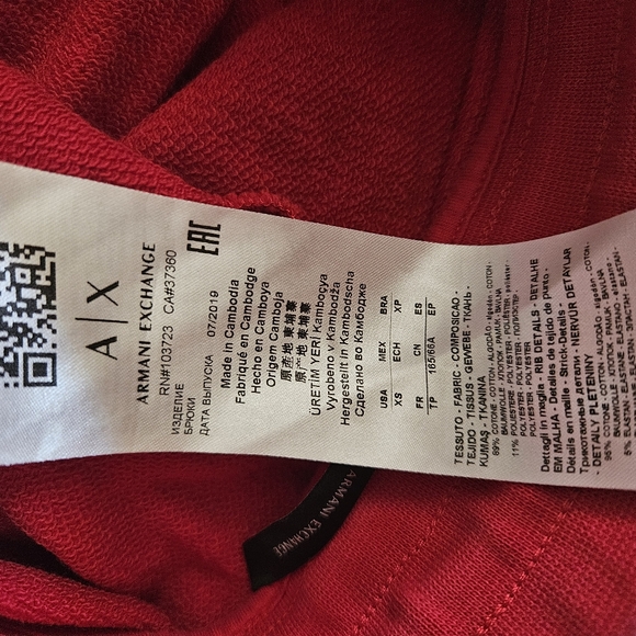 AX Armani Exchange Sweat Pants Skinny Fit Red Womens Size XS Side Logo Joggers - Picture 8 of 8